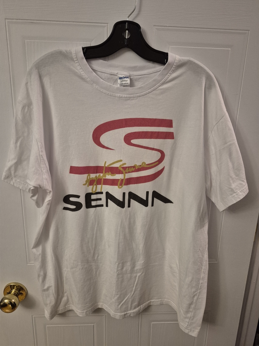 Formula 1 Ayrton Senna Graphic Tee Shirt White XL Gildan Softstyle